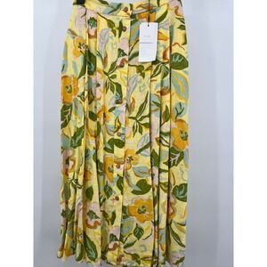 zara‎ linen blend skirt floral yellow summer time maxi size XS women's